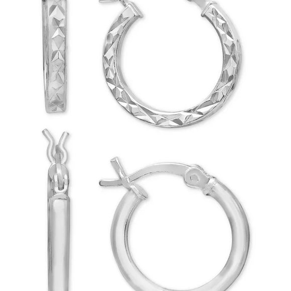 2-Pc. Set Polished & Textured Hoop Earrings in Sterling Silver - Picture 1 of 2